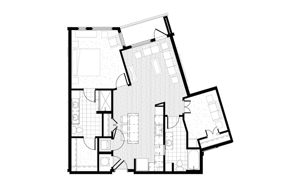 B6 - 2 bedroom floorplan layout with 2 baths and 1048 square feet.